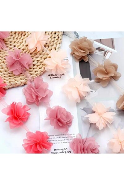 OZN AKSESUAR Lazer Kesim Çicek Süsleme, Kumaş Çicek, Tüllü Çicek, Şerit Çicek (2mt) lila