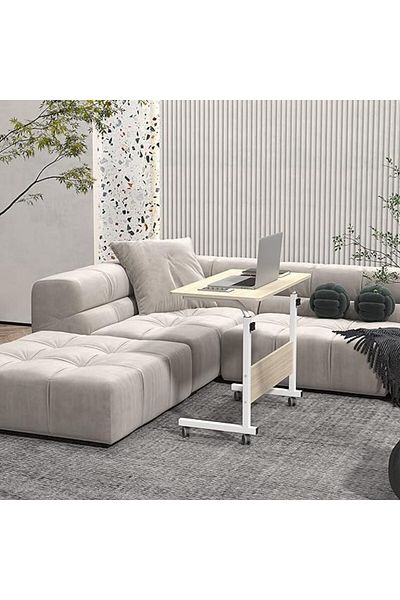BUNCA 🖥️ Adjustable Laptop Table 90 x 40 cm - Beige with Wheels for Bed, Sofa and Laptop