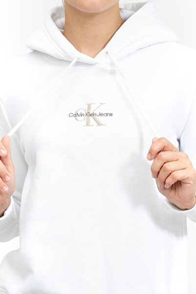 Calvin Klein White Women's MONOLOGO REGULAR HOODIE Sweatshirt