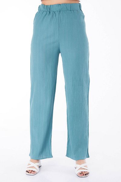 TOFİSA Πράσινο casual γυναικείο παντελόνι - Straight Medium - 25627