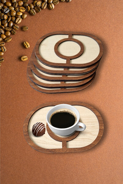 Kutaydan 6 Pieces Wooden Laser Cut Cups and Coffee Coasters