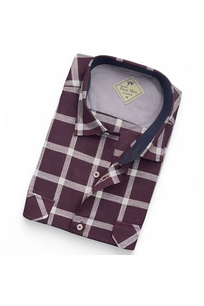 GÖMLEK GALERİSİ Men's Classic Relaxed Fit Checked Double Pocket Short Sleeve Shirt