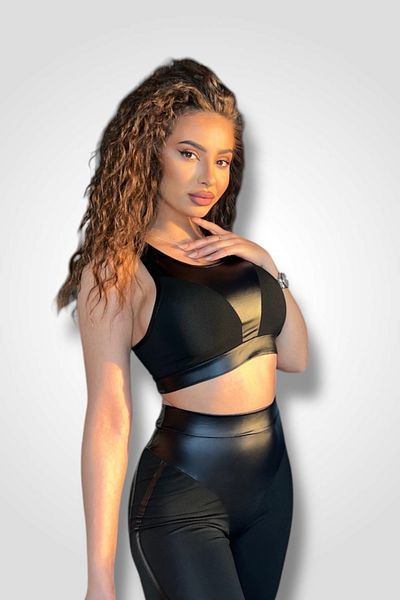 BOMBFIT Contrast Black two-piece set (Tights and Bustier), eco-leather, Black