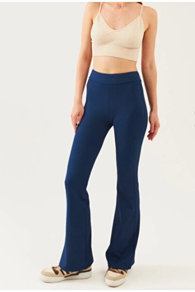 EYO Tamnoplave španske široke leggins od krep tkanine sa visokim strukom i po...