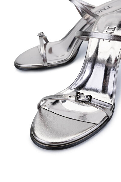 Tamer Tanca Women's Genuine Leather Gray Heeled Slippers