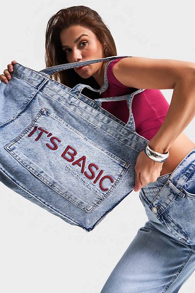 its basic Culoare denim 1-B-3w4-27 It's Basic Claret Red Brodat Curea cu burduf Geantă din denim Roșu Claret-SSTD
