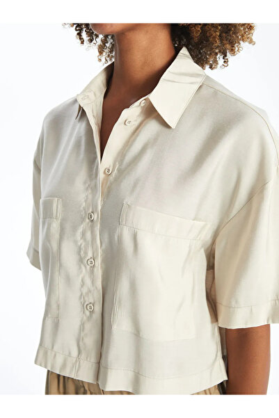 Agolady Cămașă de damă, bej, simplă, cu mânecă scurtă