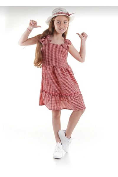 Esterella Girl's Dress / Seersucker Gingham Hat Set Dress / Girl's Dress with Suspenders