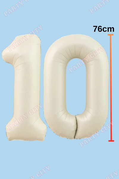 Party City Folyo Balon 10 Rakamı 76 cm – Krem Renk | Helyum Uyumlu 10 Yaş Doğ...