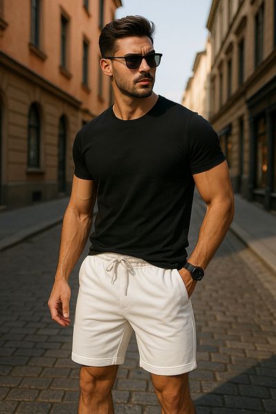 Rich Men's Elastic Waist Shorts with Lace Detail