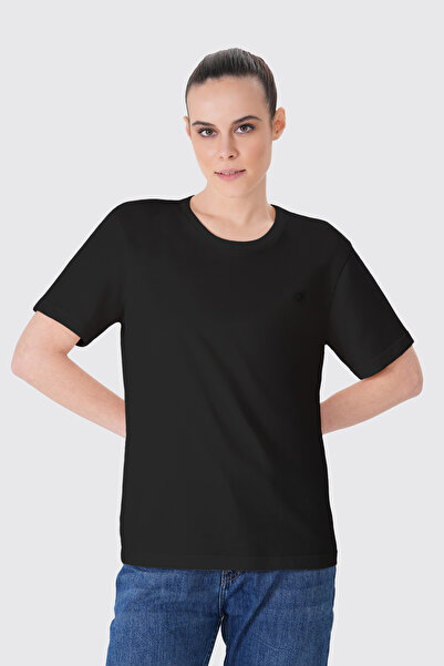 UNIQVIBE Βασικό γυναικείο μαύρο μπλουζάκι με λογότυπο από 100% οργανικό βαμβάκι