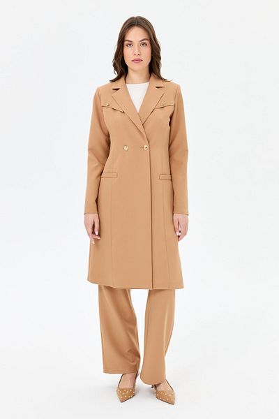 Esswaap Double Aller Detailed Polyviscon Suit Camel