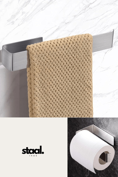 Staal Paslanmaz Metal Havlu Askısı (Havluluk) ve Tuvalet Kağıdı Askısı Takımı
