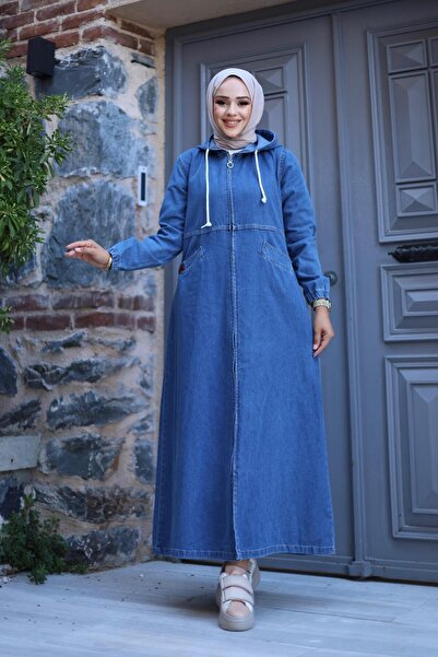 HARMAN BUTİK Γυναικείο - Τζιν καπέλο με φερμουάρ, τσέπες και κουκούλα