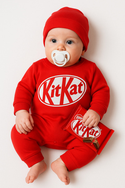 VERONA TARZ Baby Girl and Boy Long Sleeve Kitkat Chocolate Themed Jumpsuit with Hat 2 Piece Newborn Outfit Without Booties