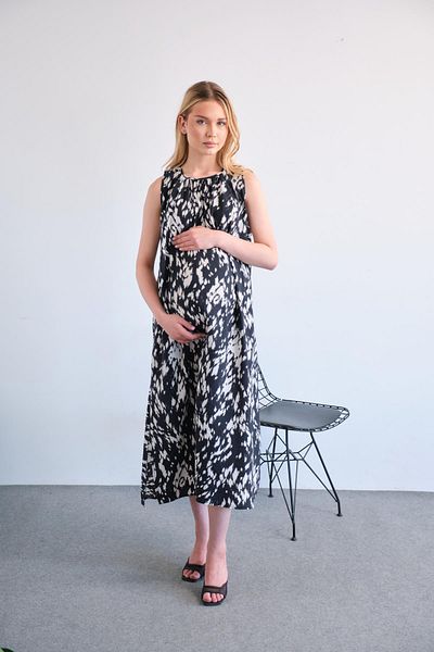 BUSA Maternity Patterned Midi Length Gilet Dress Black