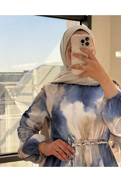OlaLady Rochie Hijab cu volane din țesătură din satin de mătase