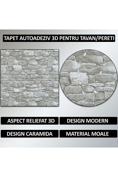 NEXTLY Set 10 x tapet autoadeziv 3D NEXTLY, pentru perete sau tavan, gri, cod 95