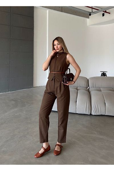 Femistik Women's Belted Vest Pants Set