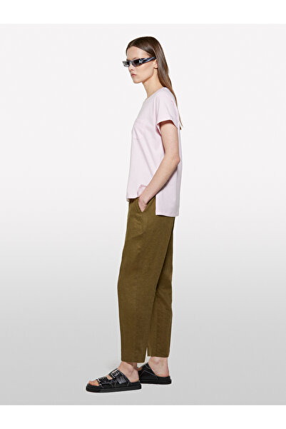 Sisley Women's Light Pink 100% Cotton Wide Crew Neck Slim Fit Plain T-Shirt