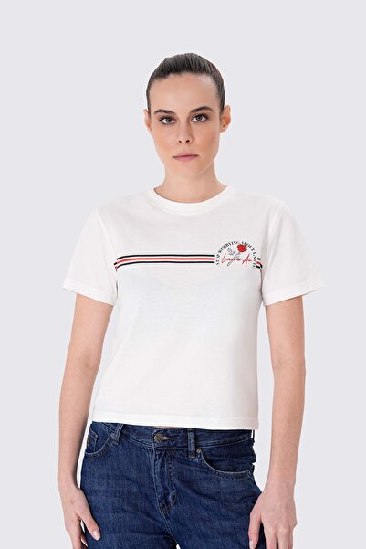 UNIQVIBE Organic Cotton White Women's Printed Crop T-Shirt