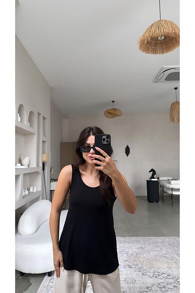Buket Teke Black Thick Strap Casual Tank Top