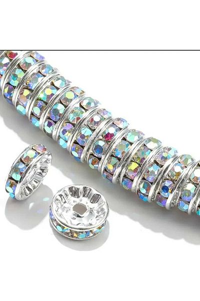 yiğit aksesuar 100 Pieces 8 mm Janjan Washer Crystal Stone Jewelry Spacer