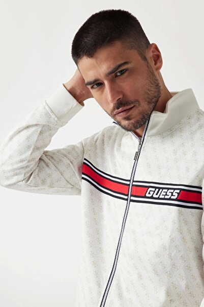 Guess Beyaz Erkek Dik Yaka Desenli Zip Ceket Z2BQ06FL04QP05N-KORBIN FULL ZIP TRA