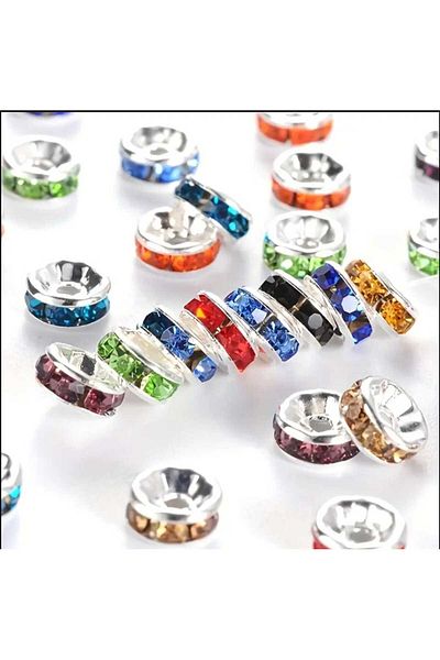 yiğit aksesuar 100 Pieces 8 mm Mixed Washer Crystal Stone Jewelry Spacer