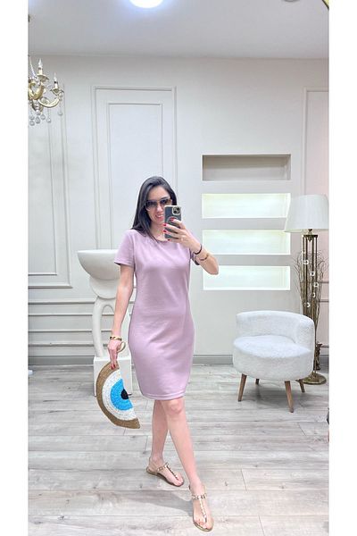 VBSVİBES Women's Ottoman Fabric Casual Dress Straight Cut Short Sleeve Stylish Dress