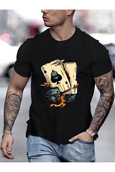 LOTS MODA Ανδρικό κοντομάνικο μπλουζάκι με γραφικά σχέδια - Ζωηρό πράσινο καλ...