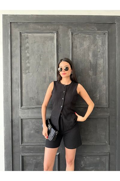 ZF BUTİK Vest Shorts Double Linen Set