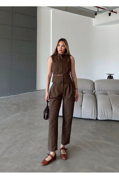 Femistik Women's Belted Vest Pants Set