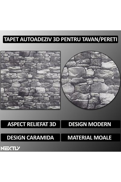 NEXTLY Set 10 x tapet autoadeziv 3D NEXTLY, pentru perete sau tavan,5.3 mp, 70x77 cm,cod 96