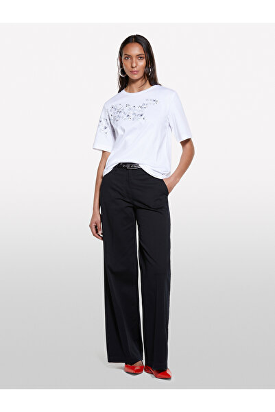 Sisley Women's White 100% Cotton Front Detailed Crew Neck Regular Fit T-Shirt