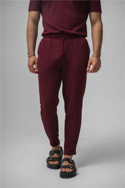 OUTFİT MAN Ανδρική φόρμα με κρυφό ανάγλυφο σχέδιο Boyfriend σε μπορντό χρώμα