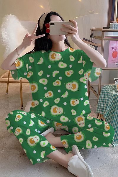 Rasabeauty Short Sleeve Colorful Patterned Super Soft Single Jersey Pajama Set