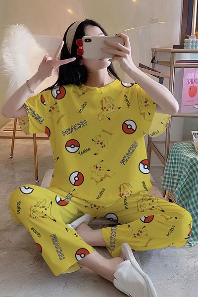 Rasabeauty Short Sleeve Colorful Patterned Super Soft Single Jersey Pajama Set