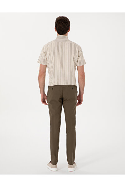 Pierre Cardin Haki Slim Fit Keten Görünümlü Kanvas Pantolon 50308086-VR027