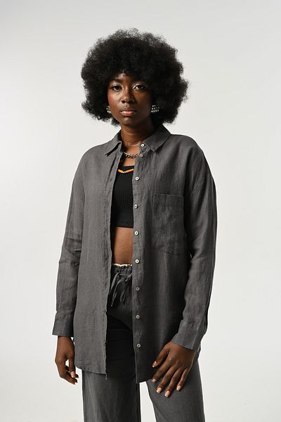 Orfeo Negro Women's 100% Linen Single Pocket Shirt