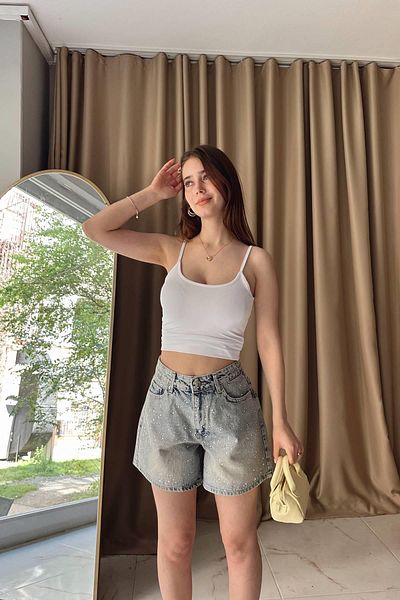 lizge giyim Stone detail jeans shorts