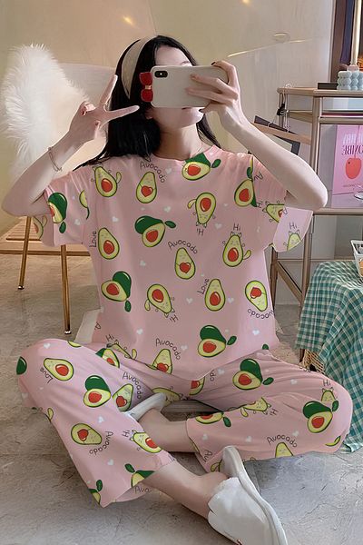 Rasabeauty Short Sleeve Colorful Patterned Super Soft Single Jersey Pajama Set