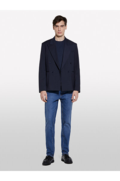 Sisley بنطال جينز رجالي من القطن المطاطي ذو قصة ضيقة وخصر متوسط