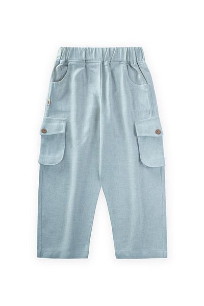 Cigit Pantaloni de in cu buzunar dublu cu burduf 2-7 ani albastru