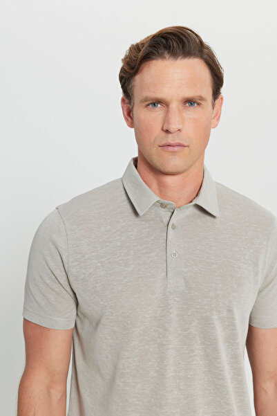 ALTINYILDIZ CLASSICS Men's Gray Cotton Slim Fit Slim Fit Polo Neck T-Shirt