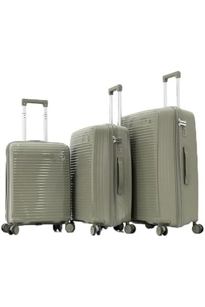 Giordano Polypropylene Luggage Set, 3tr.Olive, with Double Spinner Wheels and TSA Lock