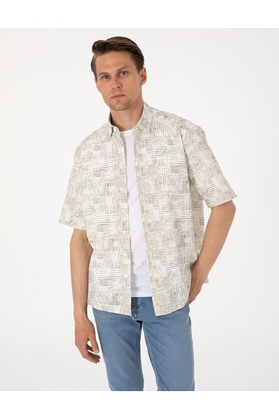 Pierre Cardin Χακί Oversize κοντομάνικο πουκάμισο 50301538-VR027