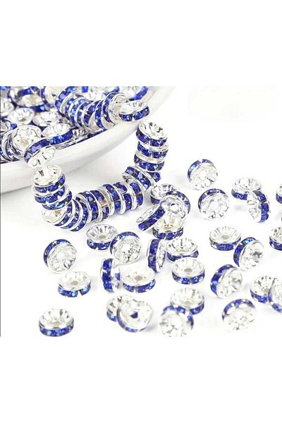 yiğit aksesuar 100 Pieces 8 mm Blue Washer Crystal Stone Jewelry Spacer