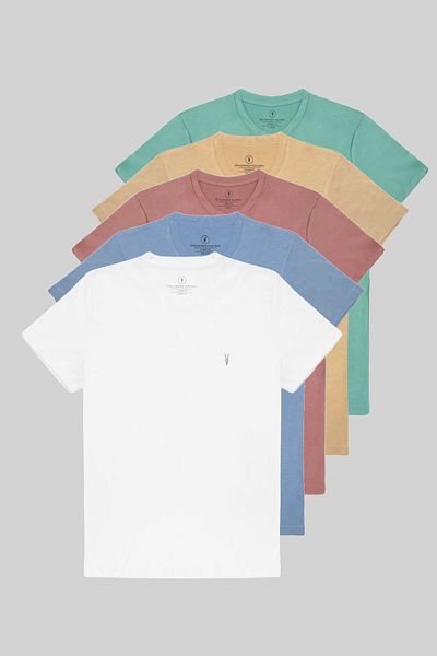 COMBİNE MİCHAİL Men's 5-Piece 100% Cotton Summer T-Shirt Set Colors: Cagla-Beige-Powder-Ice-Blue-White