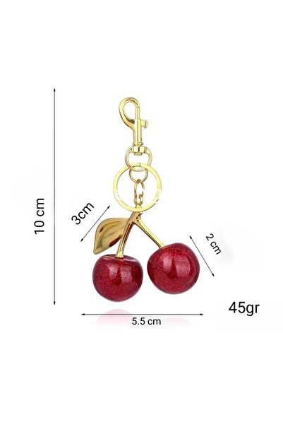 Anelli Red Cherry Bag Accessory with Gold Color Detail, Women's Bag Charm, Bag Ornament and Keychain